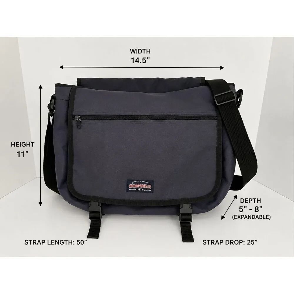 Aeropostale Expandable Messenger Bag Laptop Crossbody Book Bag Navy Blue Work Sc